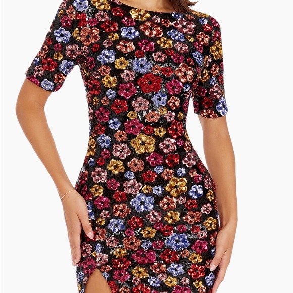 Dress the Population Floral Sequin Dress - Black, Red, Pink, Gold - Picture 4 of 9